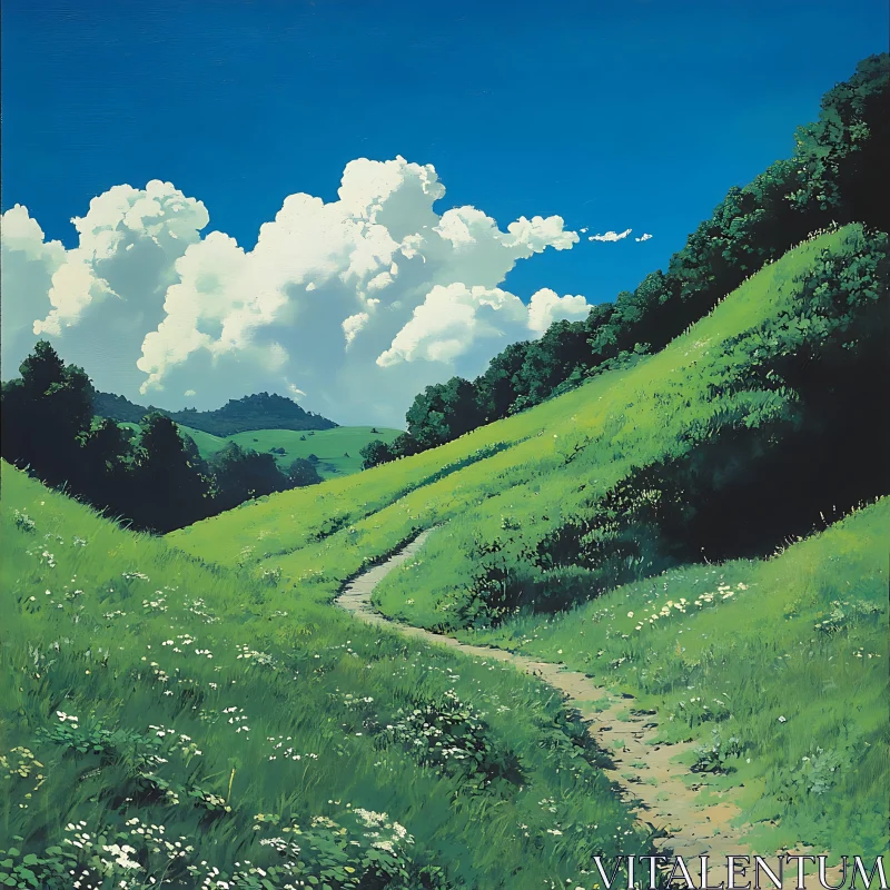 AI ART Scenic Meadow Path Art Print