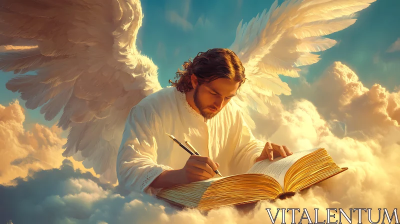 Celestial Angel Scribing Divine Words AI Image