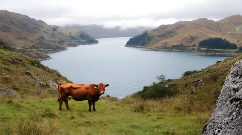 Pastoral Scene with Cow and Lake