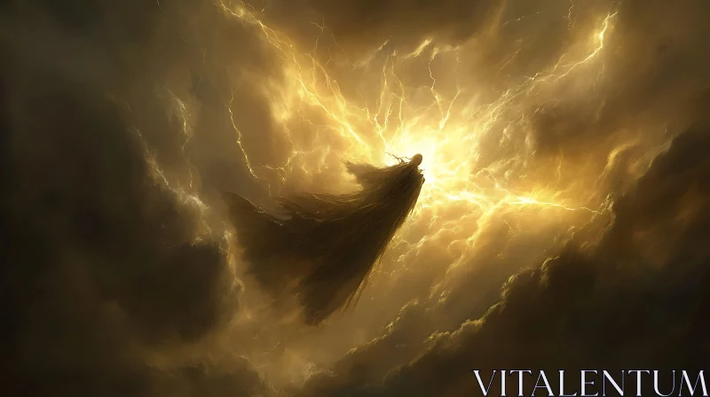 Golden Lightning Storm Art Print AI Image