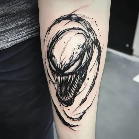 Arm Tattoo of Intense Face with Sharp Teeth