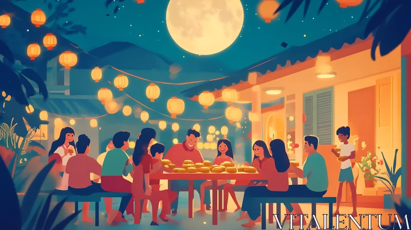 Lantern Lit Meal with Family AI Image