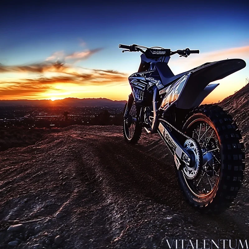 Sunset Ride: Motorcycle on a Hill AI Image