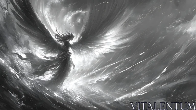 Winged Guardian in a Stormy Realm AI Image