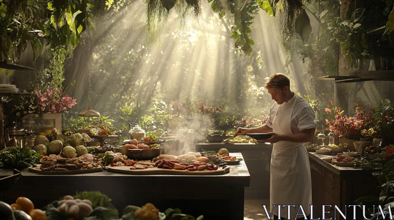 Culinary Artist in a Garden Kitchen AI Image