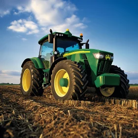 Agricultural Tractor on Harvested Field