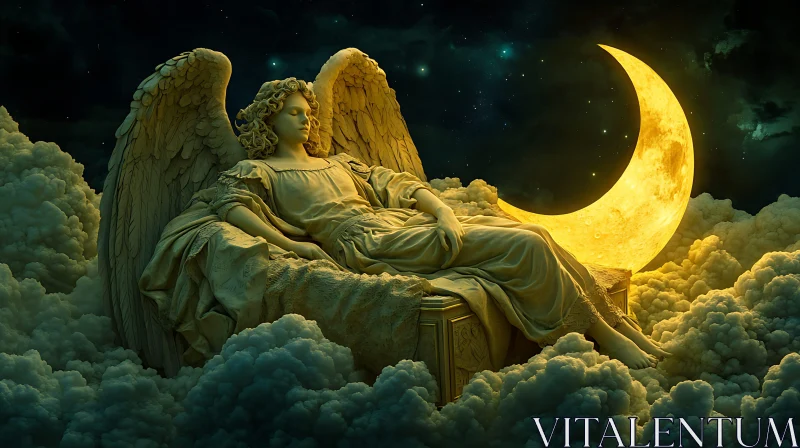 Angel in repose under the moonlight AI Image