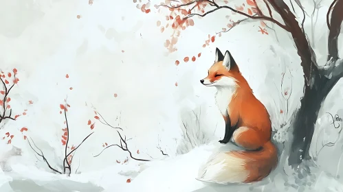 Fox in Snowy Landscape