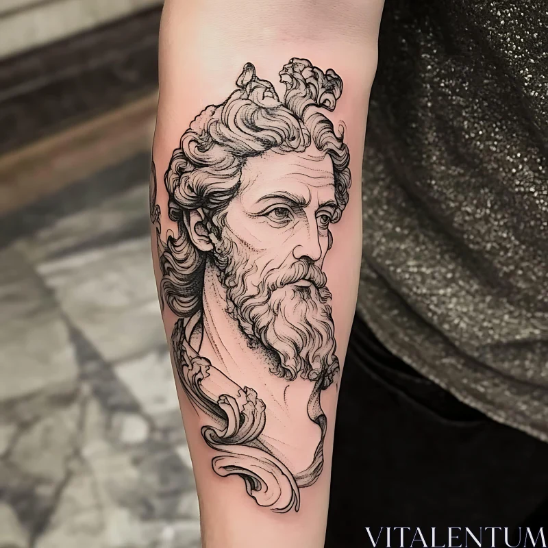 Intricate Black and Gray Classical Bust Tattoo AI Image