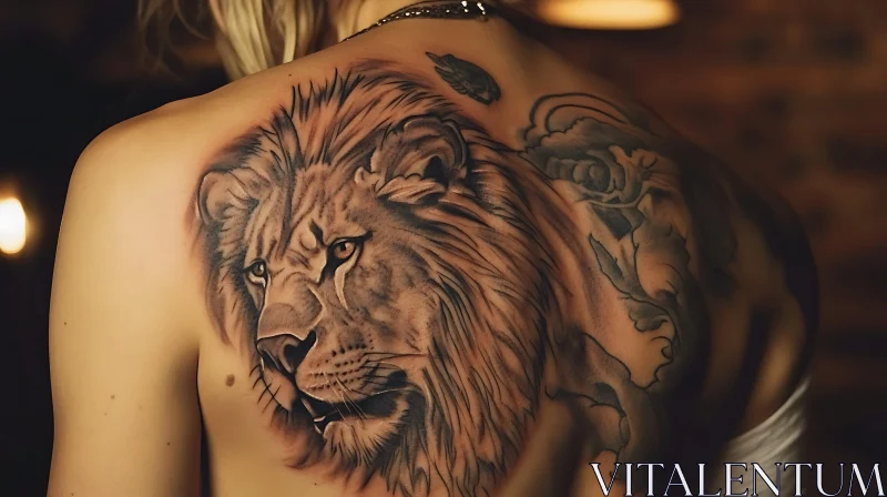 Detailed Lion Tattoo on Shoulder AI Image