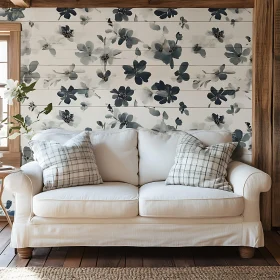 Comfortable Couch with Floral Wallpaper Design