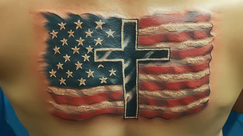 American Flag with Cross Tattoo Art