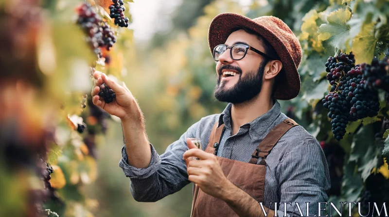 AI ART Man Harvesting Grapes with a Smile