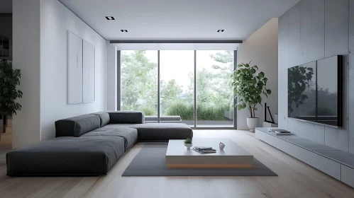 Minimalist Interior with Grey Sofa