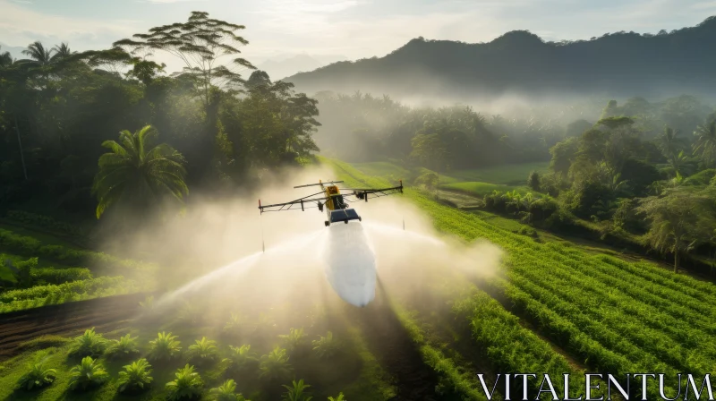 Agricultural Aircraft Spraying Tropical Fields AI Image