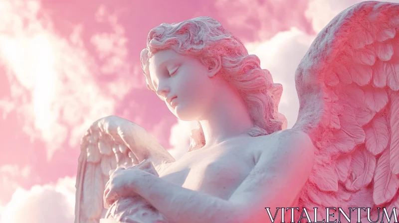 AI ART Pink Angel Statue with Wings