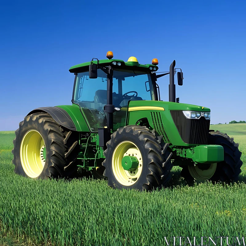 Agricultural Tractor on Green Field AI Image