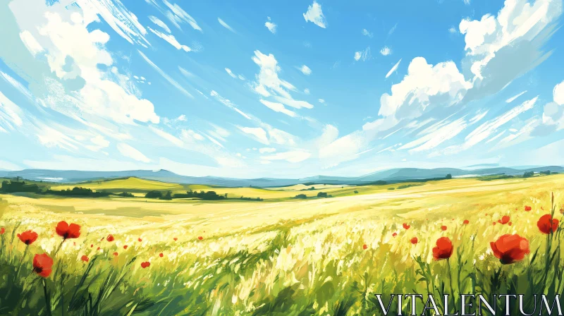 AI ART Summer Meadow with Red Poppies