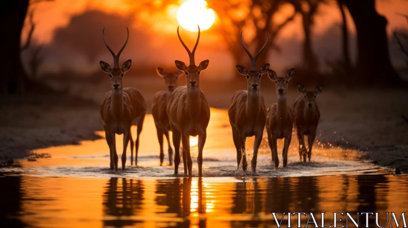 Captivating Gazelle Group at Sunset - Mesmerizing Nature Photography AI Image