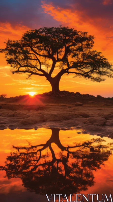Captivating Tree Reflection at Sunset: A Breathtaking Natural Beauty AI Image