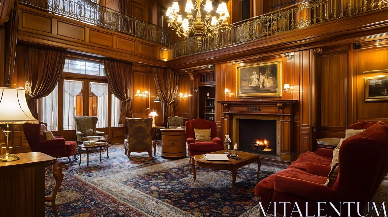 Classic Interior with Fireplace and Chandelier AI Image