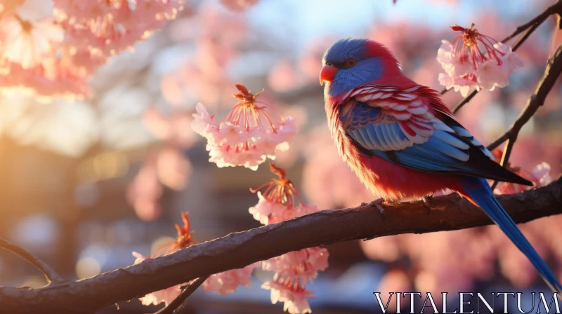 Colourful Bird on Cherry Blossom Tree: A Mix of Traditional and Modern Imagery AI Image