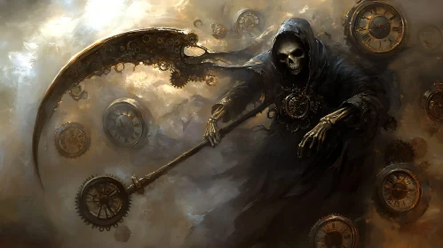 Steampunk Death with Scythe and Timepieces