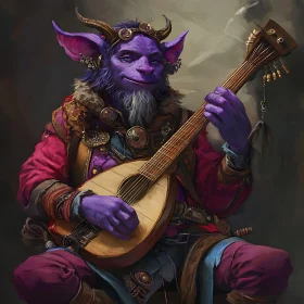 Purple-Skinned Musician with Lute