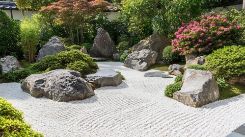 Peaceful Rock Garden with White Gravel