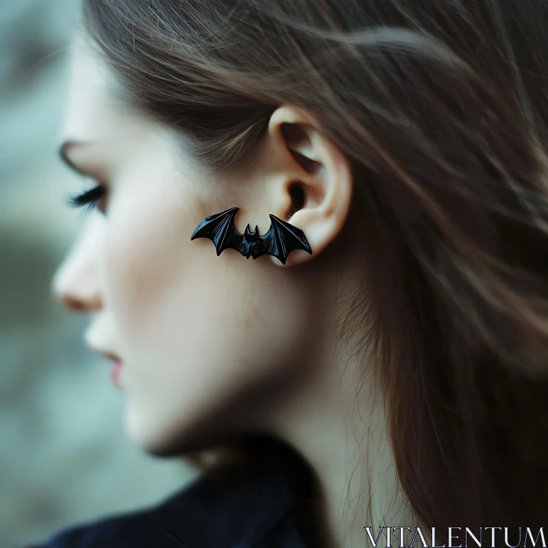 Woman with Bat Shaped Earring AI Image