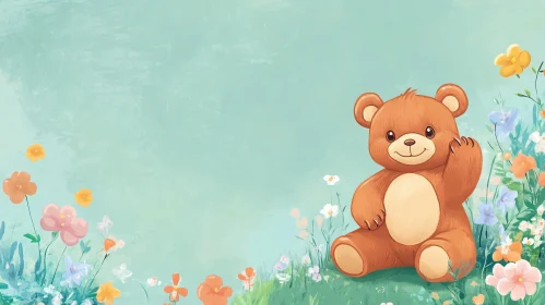 Watercolor Teddy Bear with Floral Accents