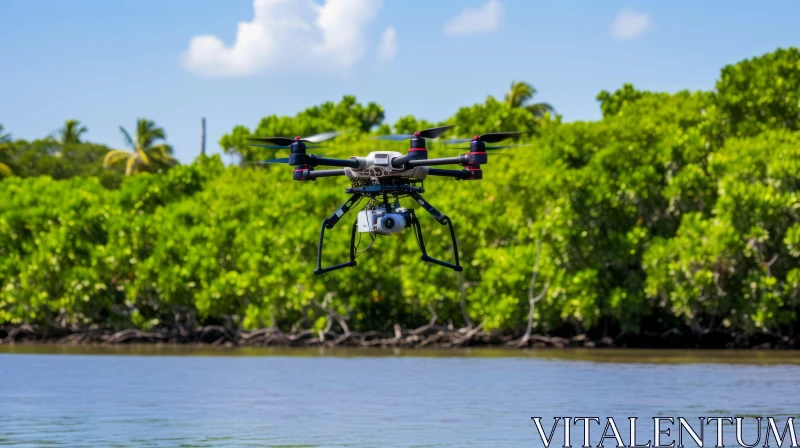 Drone Over Jungle Lagoon - A Glimpse into the Exotic Wilderness AI Image
