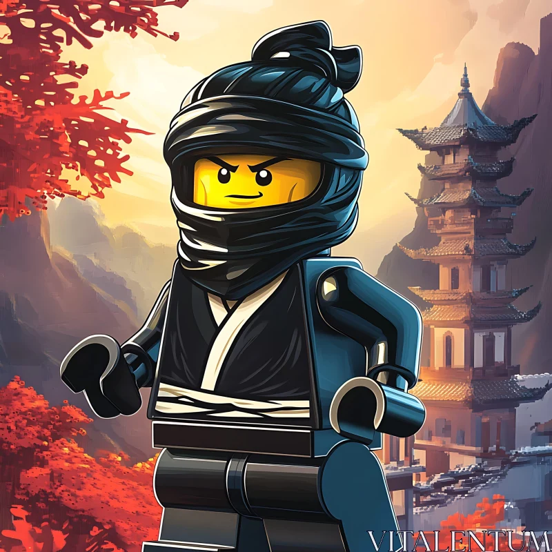 Ninja Lego Figure with Temple View AI Image