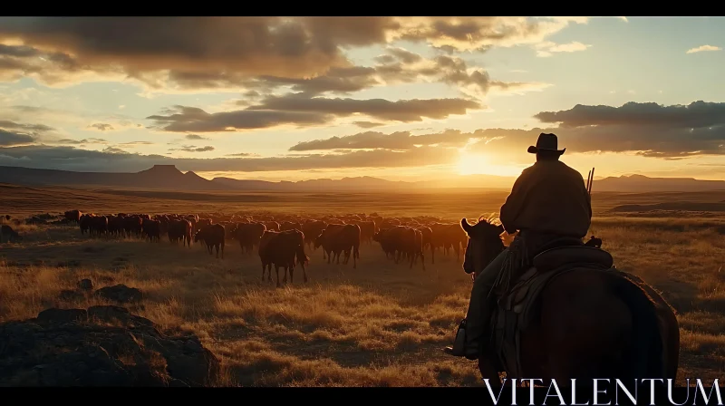 Western Cattle Drive at Dusk AI Image