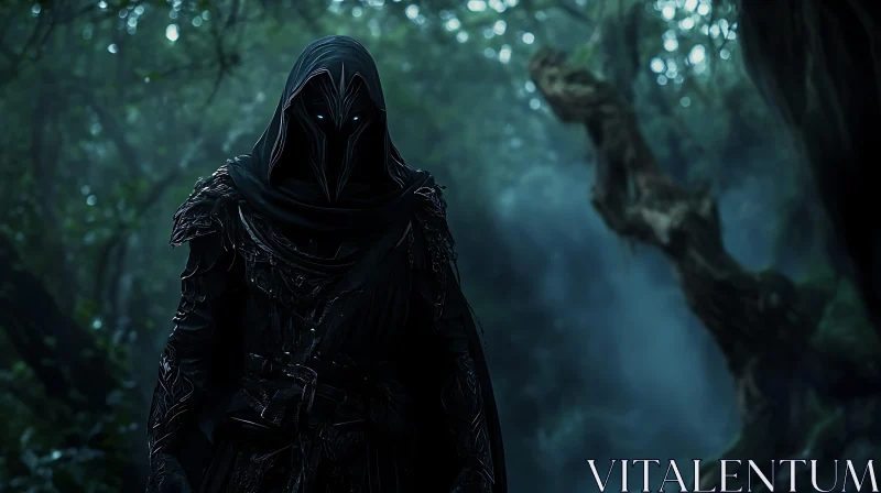 Cloaked Figure in the Woods AI Image