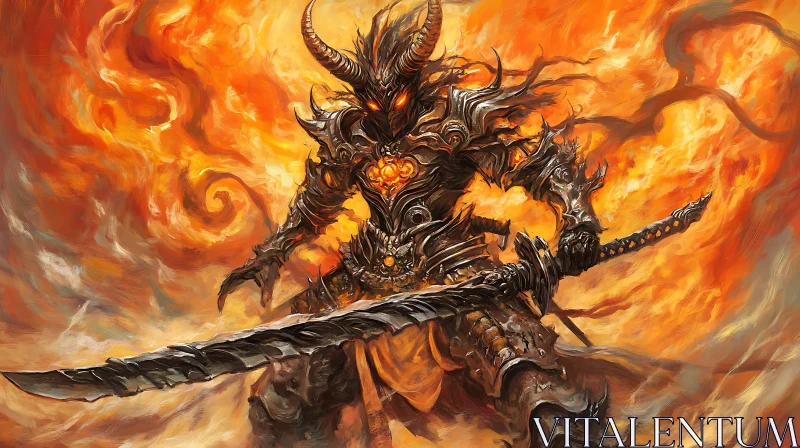 AI ART Fiery Demon Warrior with Sword