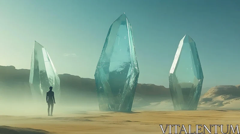 Crystal Monoliths in Arid Expanse AI Image