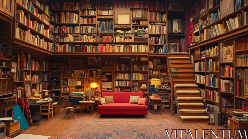 Cozy Reading Room with Bookshelves AI Image