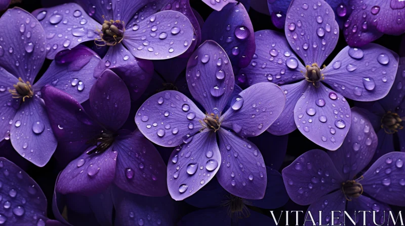 Purple Flowers with Water Droplets - Monochromatic Charm AI Image