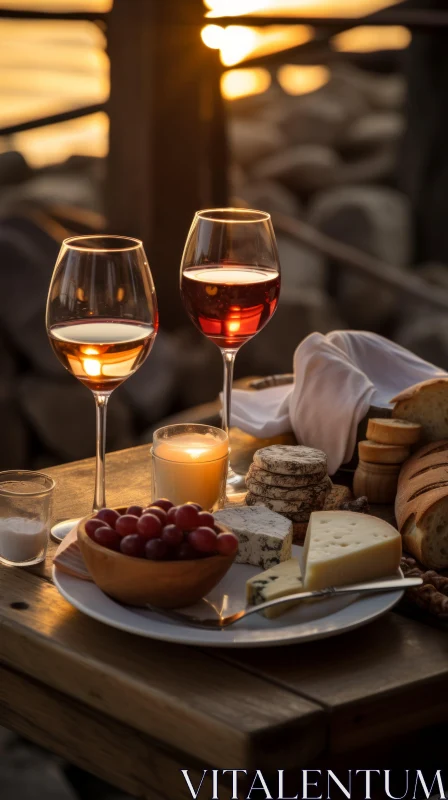 Romantic Wine Glasses on Wooden Deck - Captivating Image AI Image