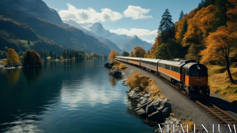Tranquil Train Journey: A Captivating Image of Nature's Majesty AI Image