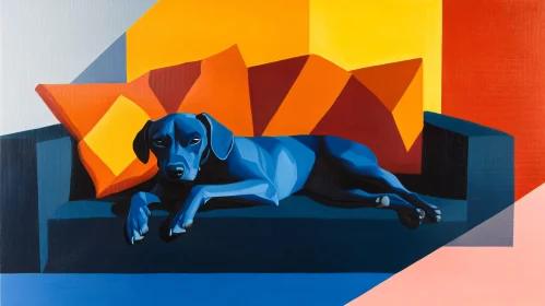 Modern Art Blue Dog Resting