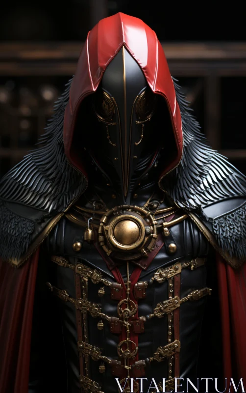 AI ART Mechanical Plague Doctor with Red Hood