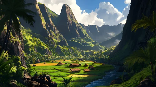 Lush Green Valley with Mountains