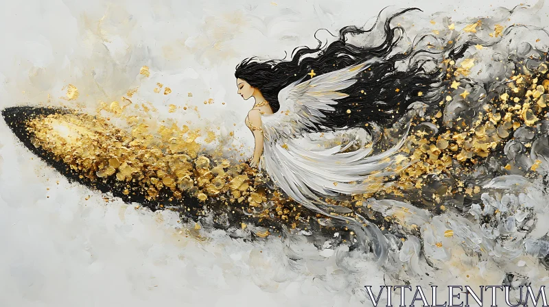 AI ART Angel with Golden Light and Dark Hair