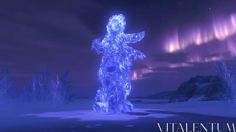 AI ART Glowing Ice Figure in Winter Landscape