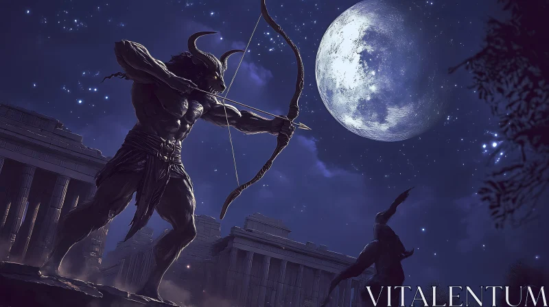 Night Hunt of the Minotaur Archer AI Image