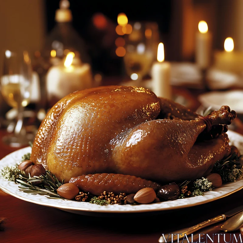 Golden Roasted Turkey with Festive Garnishes AI Image