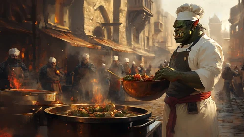 Fantasy Orc Chef Culinary Scene