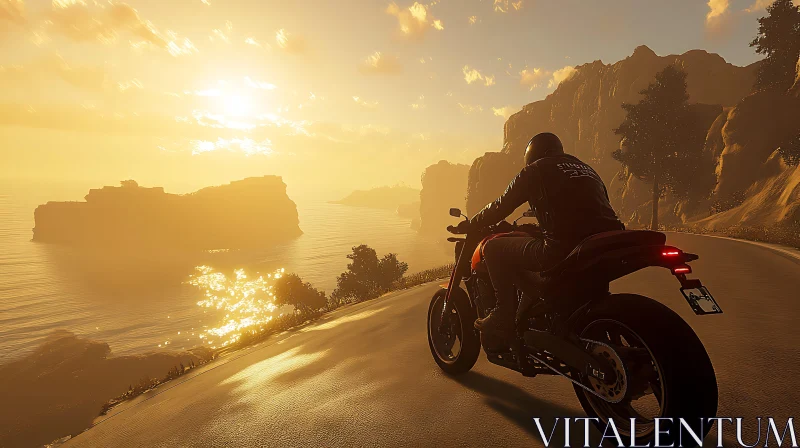 Motorcycle Ride at Sunset AI Image